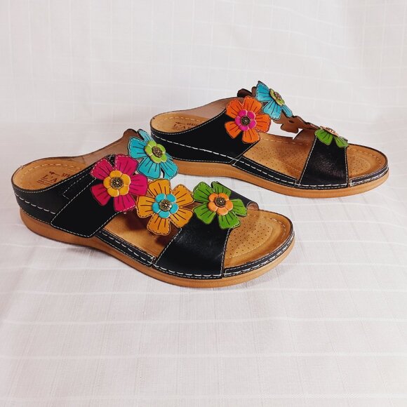 L’Artiste by Spring Step Colorful Floral Leather Sandals NWOT U.S. Size 10.5 - Picture 4 of 10